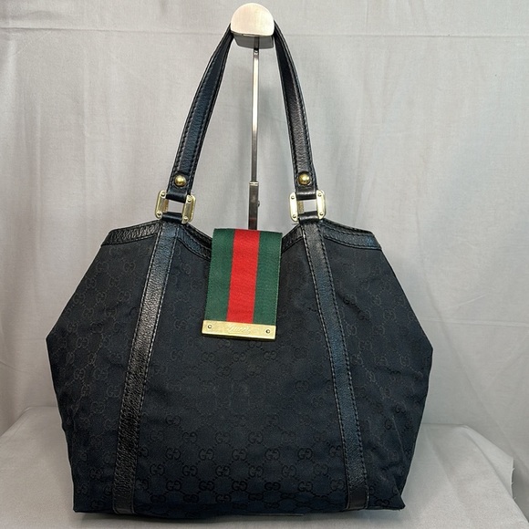 Gucci Black GG Canvas Medium New Ladies Web Tote - Picture 2 of 12